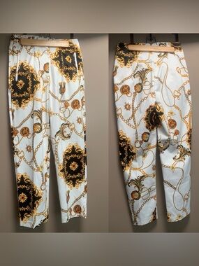 One n More Pants Paper Bag Style Chain Pattern Multicolored Size M